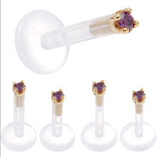 Load image into Gallery viewer, Solid 14K Yellow Gold 1.5mm Genuine Purple Diamond Bioplast Push in Monroe
