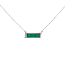 Load image into Gallery viewer, Sterling Silver Diamond Accent and Green Agate Bar Pendant Necklace
