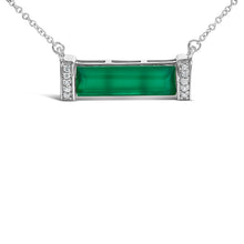 Load image into Gallery viewer, Sterling Silver Diamond Accent and Green Agate Bar Pendant Necklace
