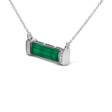 Load image into Gallery viewer, Sterling Silver Diamond Accent and Green Agate Bar Pendant Necklace
