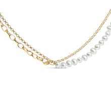Load image into Gallery viewer, 18K Yellow Gold Vermeil Cultured Pearl Strand Necklace with Rolo and Paperclip Chain
