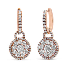 将图片加载到图库查看器，18K Rose Gold 1 1/2 Cttw Round Shaped Diamond Composite Drop and Dangle Leverback Earrings (F-G Color, VS1-VS2 Clarity)
