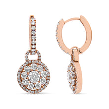 将图片加载到图库查看器，18K Rose Gold 1 1/2 Cttw Round Shaped Diamond Composite Drop and Dangle Leverback Earrings (F-G Color, VS1-VS2 Clarity)
