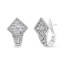 将图片加载到图库查看器，18K White Gold 1 1/10 Cttw Round Diamond Cluster with Halo Hoop Huggie Earring (F-G Color, VS1-VS2 Clarity)

