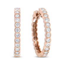 Load image into Gallery viewer, 18K Rose Gold 1 Cttw Round Bezel-Set Diamond Hoop Earrings (F-G Color, VS1-VS2 Clarity)
