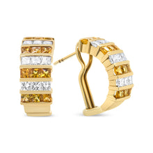 Load image into Gallery viewer, 18K Yellow Gold 1 3/4 Cttw Invisible Set Princess Cut Diamond and 2.5mm Yellow Sapphire Huggie Hoop Earrings (F-G Color, VS1-VS2 Clarity)
