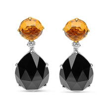 将图片加载到图库查看器，18K White and Yellow Gold 1/5 Cttw Diamond with Round Yellow Citrine and 20x15mm Pear Cut Black Onyx Gemstone Dangle Earring (G-H Color, SI1-SI2 Clarity)
