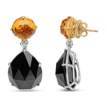将图片加载到图库查看器，18K White and Yellow Gold 1/5 Cttw Diamond with Round Yellow Citrine and 20x15mm Pear Cut Black Onyx Gemstone Dangle Earring (G-H Color, SI1-SI2 Clarity)
