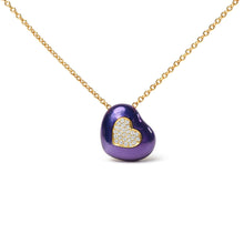 Load image into Gallery viewer, 18K Yellow Gold Blue Enamel 1/10 Cttw Round Pave Diamonds Heart Shape 18" Pendant Necklace  (G-H Color, SI1-SI2 Clarity) - Adjustable up to 16" - 18"
