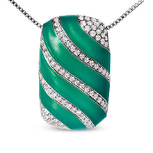 Load image into Gallery viewer, .925 Sterling Silver Turquoise Enamel and 1/2 Cttw Diamond Block 18" Pendant Necklace (F-G Color, VS1-VS2 Clarity)
