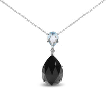 将图片加载到图库查看器，18K White Gold Diamond Accent and Pear Cut Sky Blue Topaz and Pear Cut Black Onyx Dangle Drop 18" Pendant Necklace (G-H Color, SI1-SI2 Clarity)
