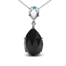 将图片加载到图库查看器，18K White Gold Diamond Accent and Pear Cut Sky Blue Topaz and Pear Cut Black Onyx Dangle Drop 18" Pendant Necklace (G-H Color, SI1-SI2 Clarity)
