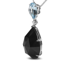 将图片加载到图库查看器，18K White Gold Diamond Accent and Pear Cut Sky Blue Topaz and Pear Cut Black Onyx Dangle Drop 18" Pendant Necklace (G-H Color, SI1-SI2 Clarity)
