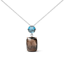Load image into Gallery viewer, 18K Rose and White Gold Diamond Accent and London Blue Topaz and Cushion Cut Smoky Quartz Gemstone Dangle Drop 18" Pendant Necklace (G-H Color, SI1-SI2 Clarity)
