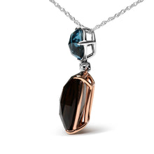 Load image into Gallery viewer, 18K Rose and White Gold Diamond Accent and London Blue Topaz and Cushion Cut Smoky Quartz Gemstone Dangle Drop 18" Pendant Necklace (G-H Color, SI1-SI2 Clarity)
