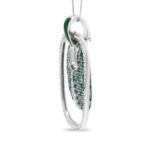 将图片加载到图库查看器，.925 Sterling Silver Green Enamel Pendant with 1/2 Cttw Diamond, Sapphire, and Tsavorite Openwork Statement 18" Pendant Necklace (F-G Color, VS1-VS2 Clarity)
