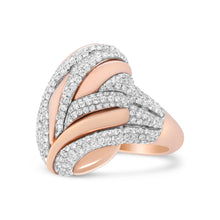 将图片加载到图库查看器，18K Rose and White Gold 1 7/8 Cttw Diamond and Gold Textured Dome Cocktail Ring (F-G Color, VS1-VS2 Clarity) - Size 6.5
