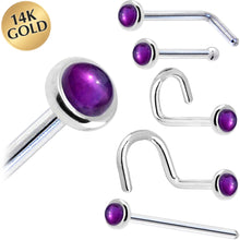 将图片加载到图库查看器，Solid 14K White Gold 2mm Genuine Amethyst Nose Ring
