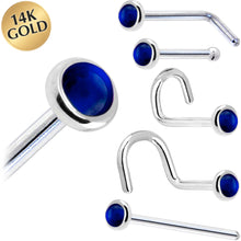 Load image into Gallery viewer, Solid 14K White Gold 2mm Genuine Sapphire Nose Ring
