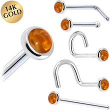Load image into Gallery viewer, Solid 14K White Gold 2mm Genuine Citrine Saffron Nose Ring
