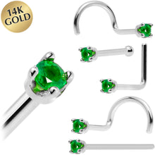 Load image into Gallery viewer, Solid 14K White Gold 1.5mm Genuine Emerald Nose Ring
