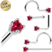将图片加载到图库查看器，Solid 14K White Gold 1.5mm Diamond Cut Genuine Ruby Nose Ring
