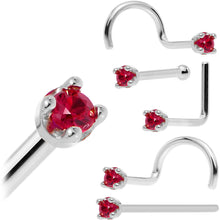 Load image into Gallery viewer, Solid 18K White Gold 1.5mm Diamond Cut Genuine Ruby Nose Ring
