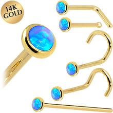 将图片加载到图库查看器，Solid 14K Yellow Gold 2mm Blue Synthetic Opal Nose Ring
