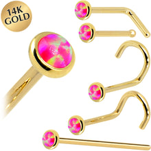 将图片加载到图库查看器，Solid 14K Yellow Gold 2mm Brilliant Pink Synthetic Opal Nose Ring
