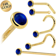 将图片加载到图库查看器，Solid 14K Yellow Gold 2mm Genuine Sapphire Nose Ring

