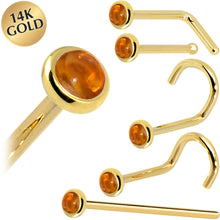 Load image into Gallery viewer, Solid 14K Yellow Gold  2mm Genuine Citrine Saffron Nose Ring
