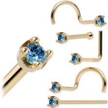 Load image into Gallery viewer, 14k Yellow Gold 2mm Lab Grown Blue Diamond Nose Ring
