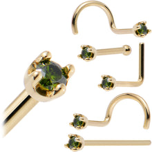 Load image into Gallery viewer, Solid 14K Yellow Gold 1.5mm Genuine Green Diamond Nose Ring
