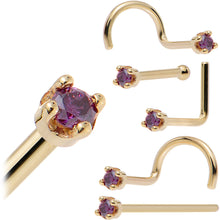 Load image into Gallery viewer, Solid 14K Yellow Gold 1.5mm Genuine Purple Diamond Nose Ring
