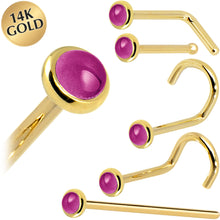 将图片加载到图库查看器，Solid 14K Yellow Gold 2mm Genuine Pink Garnet Nose Ring
