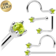 Load image into Gallery viewer, Solid 18K White Gold 1.5mm Genuine Peridot Nose Ring
