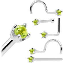 Load image into Gallery viewer, Solid 18K White Gold 1.5mm Genuine Peridot Nose Ring

