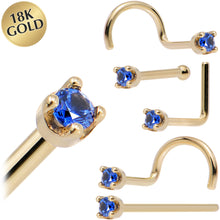 将图片加载到图库查看器，Solid 18K Yellow Gold 1.5mm Genuine Blue Sapphire Nose Ring

