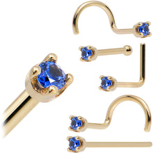 Load image into Gallery viewer, Solid 14K Yellow Gold 1.5mm Genuine Blue Sapphire Nose Stud Ring
