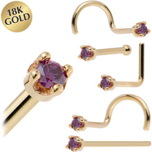 Load image into Gallery viewer, Solid 18K Yellow Gold 1.5mm Genuine Purple Diamond Nose Ring
