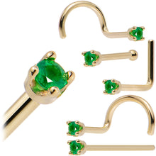 将图片加载到图库查看器，Solid 14K Yellow Gold 1.5mm Genuine Emerald Nose Ring
