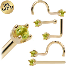 Load image into Gallery viewer, Solid 18K Yellow Gold 1.5mm Genuine Peridot Nose Ring
