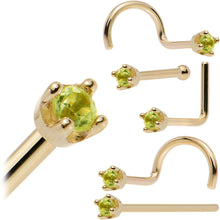 Load image into Gallery viewer, Solid 14K Yellow Gold 1.5mm Genuine Peridot Nose Ring

