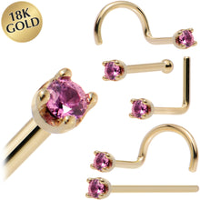 将图片加载到图库查看器，Solid 18K Yellow Gold 1.5mm Genuine Pink Sapphire Nose Ring
