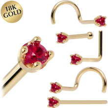 Load image into Gallery viewer, Solid 18K Yellow Gold 1.5mm Diamond Cut Genuine Ruby Nose Ring
