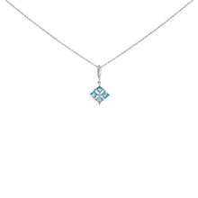 Load image into Gallery viewer, Sterling Silver Blue Topaz and White Sapphire Square Motif Pendant Necklace 18 Inch
