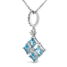 Load image into Gallery viewer, Sterling Silver Blue Topaz and White Sapphire Square Motif Pendant Necklace 18 Inch
