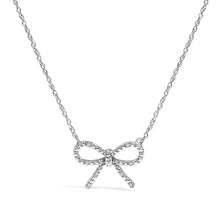 Load image into Gallery viewer, .925 Sterling Silver Diamond Accent Ribbon Bow Knot Pendant Necklace (J-K Color, I2-I3 Clarity) - 18" Inches
