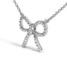 Load image into Gallery viewer, .925 Sterling Silver Diamond Accent Ribbon Bow Knot Pendant Necklace (J-K Color, I2-I3 Clarity) - 18" Inches
