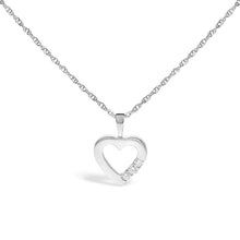 Load image into Gallery viewer, .925 Sterling Silver Lab Grown Diamond 1/4 Cttw Three Stone Heart Pendant Necklace - 18" Inches
